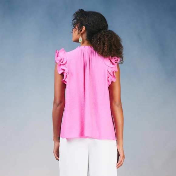 NWT Current Air RUFFLED SHOULDER SLEEVELESS BLOUSE- Pink- Size Small - Picture 4 of 11